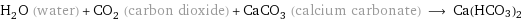 H_2O (water) + CO_2 (carbon dioxide) + CaCO_3 (calcium carbonate) ⟶ Ca(HCO3)2