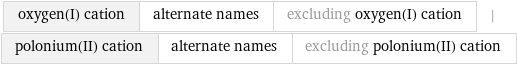 oxygen(I) cation | alternate names | excluding oxygen(I) cation | polonium(II) cation | alternate names | excluding polonium(II) cation