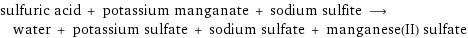 sulfuric acid + potassium manganate + sodium sulfite ⟶ water + potassium sulfate + sodium sulfate + manganese(II) sulfate