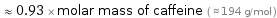  ≈ 0.93 × molar mass of caffeine ( ≈ 194 g/mol )