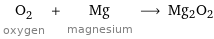 O_2 oxygen + Mg magnesium ⟶ Mg2O2