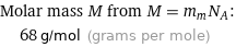 Molar mass M from M = m_mN_A:  | 68 g/mol (grams per mole)