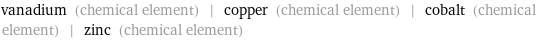 vanadium (chemical element) | copper (chemical element) | cobalt (chemical element) | zinc (chemical element)