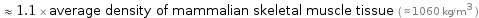  ≈ 1.1 × average density of mammalian skeletal muscle tissue ( ≈ 1060 kg/m^3 )