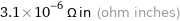 3.1×10^-6 Ω in (ohm inches)