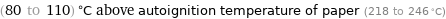 (80 to 110) °C above autoignition temperature of paper (218 to 246 °C)