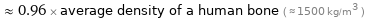  ≈ 0.96 × average density of a human bone ( ≈ 1500 kg/m^3 )