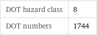 DOT hazard class | 8 DOT numbers | 1744