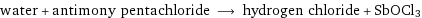 water + antimony pentachloride ⟶ hydrogen chloride + SbOCl3