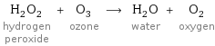 H_2O_2 hydrogen peroxide + O_3 ozone ⟶ H_2O water + O_2 oxygen