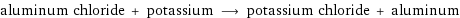 aluminum chloride + potassium ⟶ potassium chloride + aluminum