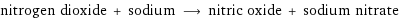 nitrogen dioxide + sodium ⟶ nitric oxide + sodium nitrate