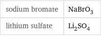 sodium bromate | NaBrO_3 lithium sulfate | Li_2SO_4