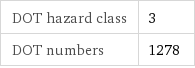 DOT hazard class | 3 DOT numbers | 1278