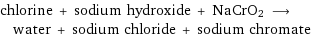 chlorine + sodium hydroxide + NaCrO2 ⟶ water + sodium chloride + sodium chromate