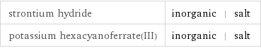 strontium hydride | inorganic | salt potassium hexacyanoferrate(III) | inorganic | salt