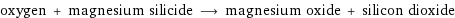 oxygen + magnesium silicide ⟶ magnesium oxide + silicon dioxide