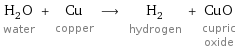 H_2O water + Cu copper ⟶ H_2 hydrogen + CuO cupric oxide