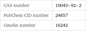 CAS number | 10043-92-2 PubChem CID number | 24857 Gmelin number | 16242