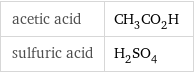 acetic acid | CH_3CO_2H sulfuric acid | H_2SO_4