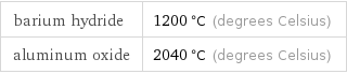 barium hydride | 1200 °C (degrees Celsius) aluminum oxide | 2040 °C (degrees Celsius)