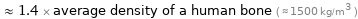  ≈ 1.4 × average density of a human bone ( ≈ 1500 kg/m^3 )