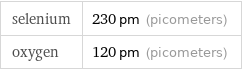 selenium | 230 pm (picometers) oxygen | 120 pm (picometers)