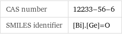 CAS number | 12233-56-6 SMILES identifier | [Bi].[Ge]=O