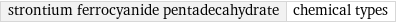 strontium ferrocyanide pentadecahydrate | chemical types