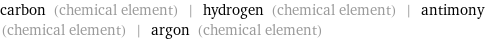 carbon (chemical element) | hydrogen (chemical element) | antimony (chemical element) | argon (chemical element)