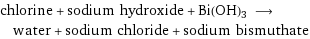chlorine + sodium hydroxide + Bi(OH)3 ⟶ water + sodium chloride + sodium bismuthate