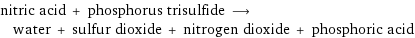 nitric acid + phosphorus trisulfide ⟶ water + sulfur dioxide + nitrogen dioxide + phosphoric acid