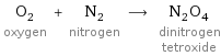 O_2 oxygen + N_2 nitrogen ⟶ N_2O_4 dinitrogen tetroxide