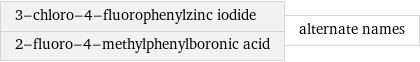 3-chloro-4-fluorophenylzinc iodide 2-fluoro-4-methylphenylboronic acid | alternate names