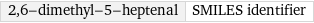 2, 6-dimethyl-5-heptenal | SMILES identifier