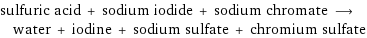 sulfuric acid + sodium iodide + sodium chromate ⟶ water + iodine + sodium sulfate + chromium sulfate