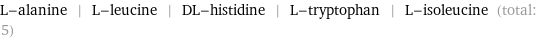 L-alanine | L-leucine | DL-histidine | L-tryptophan | L-isoleucine (total: 5)