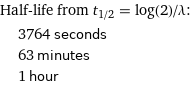 Half-life from t_(1/2) = log(2)/λ:  | 3764 seconds  | 63 minutes  | 1 hour