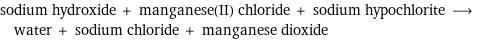 sodium hydroxide + manganese(II) chloride + sodium hypochlorite ⟶ water + sodium chloride + manganese dioxide