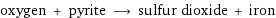 oxygen + pyrite ⟶ sulfur dioxide + iron