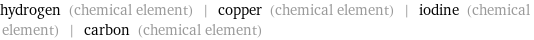 hydrogen (chemical element) | copper (chemical element) | iodine (chemical element) | carbon (chemical element)