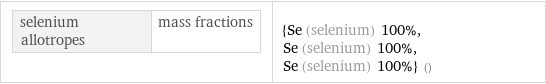 selenium allotropes | mass fractions | {Se (selenium) 100%, Se (selenium) 100%, Se (selenium) 100%} ()