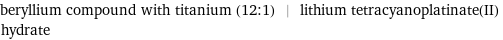 beryllium compound with titanium (12:1) | lithium tetracyanoplatinate(II) hydrate