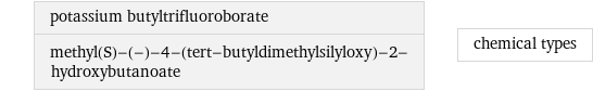 potassium butyltrifluoroborate methyl(S)-(-)-4-(tert-butyldimethylsilyloxy)-2-hydroxybutanoate | chemical types