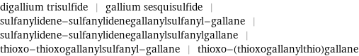 digallium trisulfide | gallium sesquisulfide | sulfanylidene-sulfanylidenegallanylsulfanyl-gallane | sulfanylidene-sulfanylidenegallanylsulfanylgallane | thioxo-thioxogallanylsulfanyl-gallane | thioxo-(thioxogallanylthio)gallane