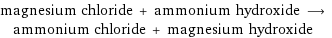 magnesium chloride + ammonium hydroxide ⟶ ammonium chloride + magnesium hydroxide