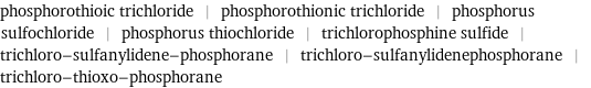 phosphorothioic trichloride | phosphorothionic trichloride | phosphorus sulfochloride | phosphorus thiochloride | trichlorophosphine sulfide | trichloro-sulfanylidene-phosphorane | trichloro-sulfanylidenephosphorane | trichloro-thioxo-phosphorane