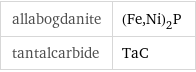 allabogdanite | (Fe, Ni)_2P tantalcarbide | TaC