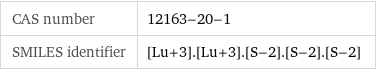 CAS number | 12163-20-1 SMILES identifier | [Lu+3].[Lu+3].[S-2].[S-2].[S-2]