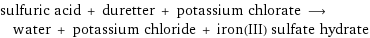 sulfuric acid + duretter + potassium chlorate ⟶ water + potassium chloride + iron(III) sulfate hydrate